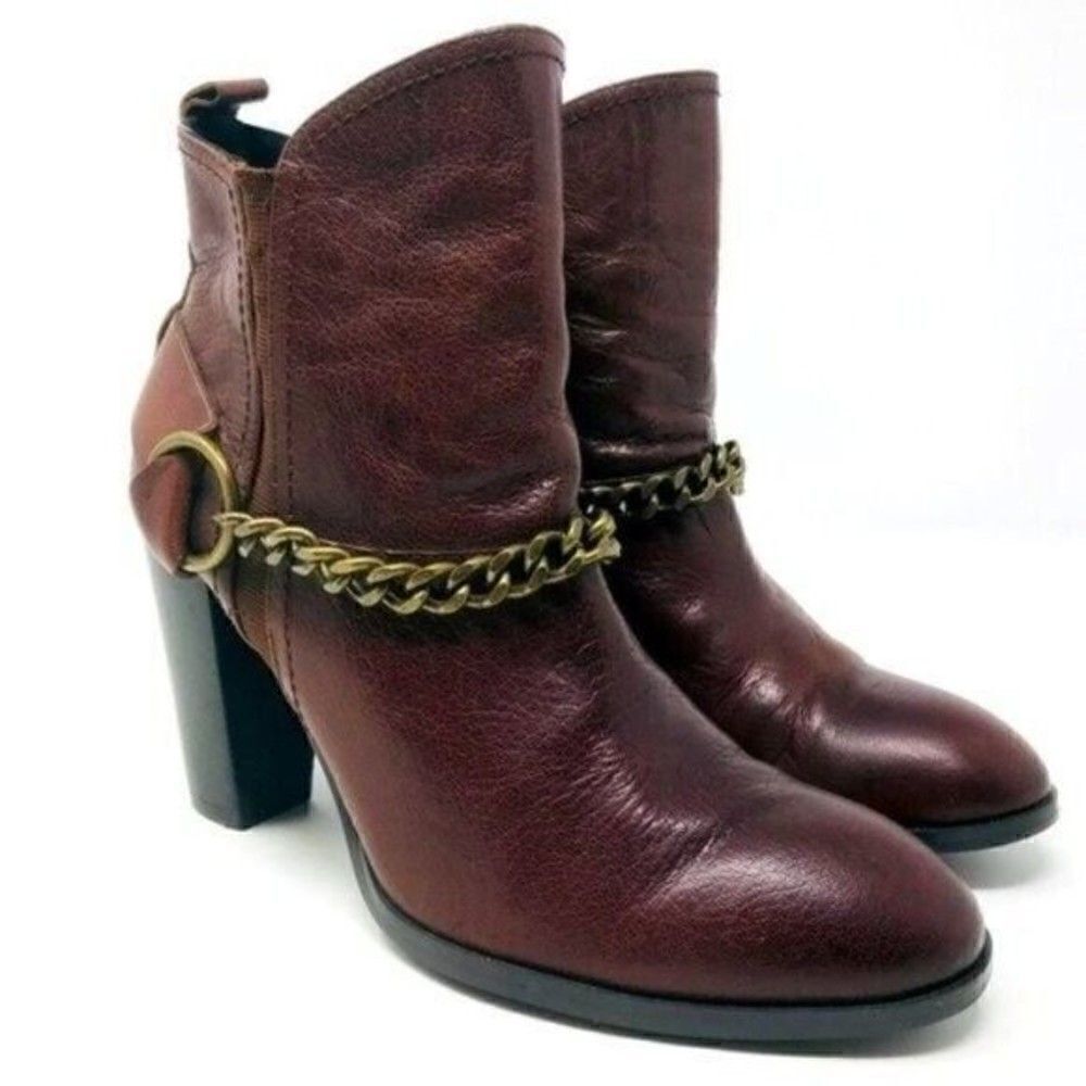 Rare Donald J Pliner heeled boots SAMPLE US 5.5 chestnut BoxS